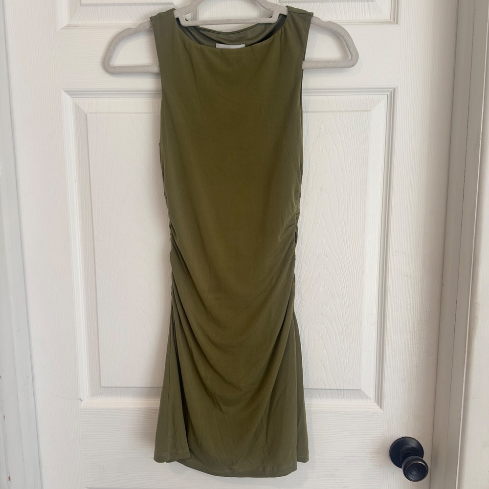 Princess Polly Olive Green Ruched Mini Dress Sleeveless Bodycon US 2